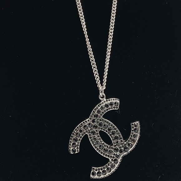 Chanel Silver and Black Rhinestone Pendant Necklace - Picture 1 of 17